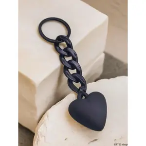 Minimalist Solid Link Chain Heart Pendant Keychain Smooth Matte Metal Charm With Sturdy Split Ring For Car Keys Cellphone Cases Handbags Daily Casual Portable All-Match Decor Hardware Accessory
