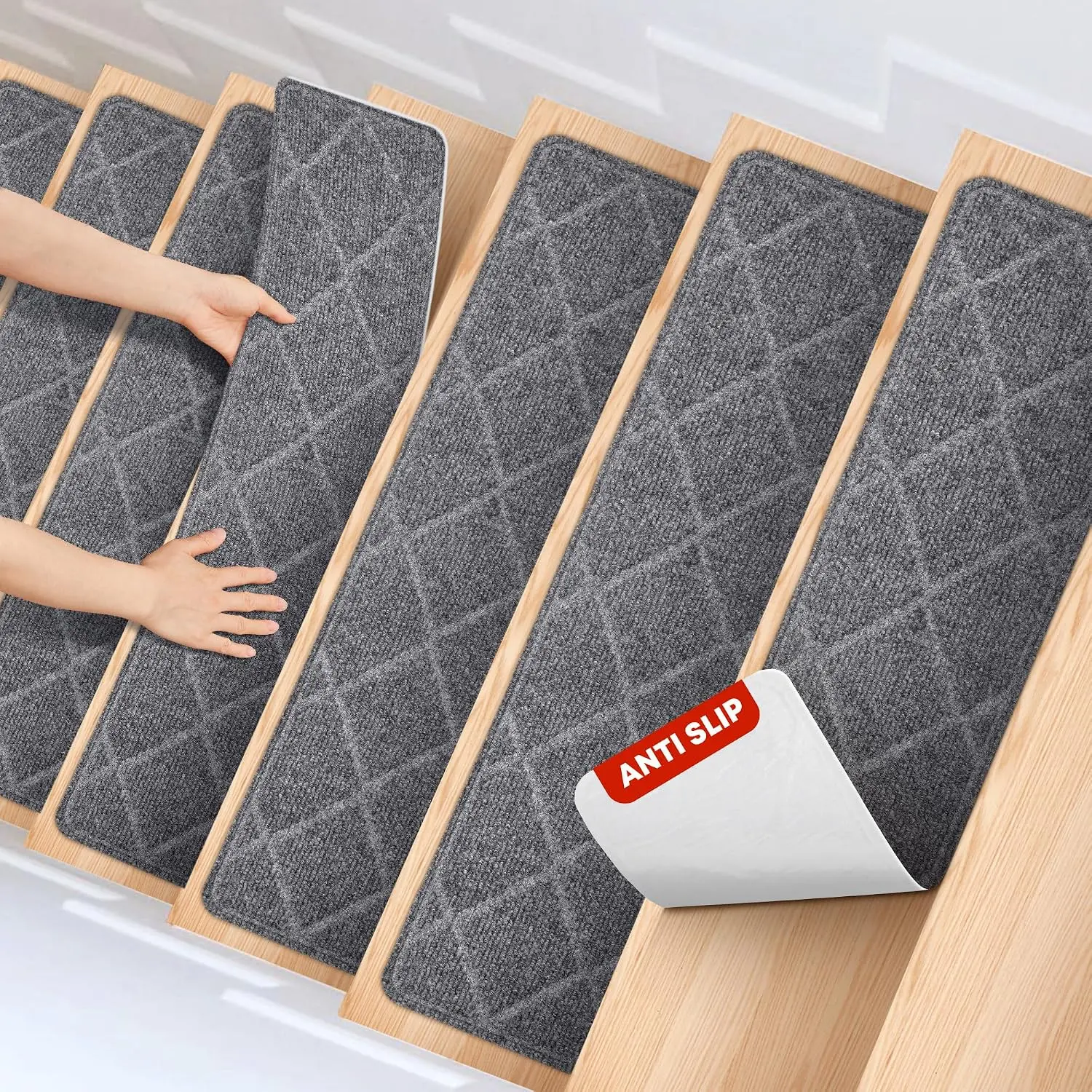 8" X 30" (15 in Pack) Non-Slip Carpet Stair Treads Non-Skid Safety Rug Slip Resistant Indoor Runner for  Elders & Pets with  Adhesive - Dark Gray  Weave