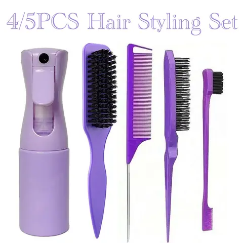 Hair Styling Tools Set with Fine Mist Spray Bottle, Hairline Brush, Rat Tail Parting Comb and Smoothing Brush, Edge Control Hair Kit for Slick Back Hair, Hair Sectioning, Salon Barber Styling Tools, Heatless Styling Tools, Barber Use Tools