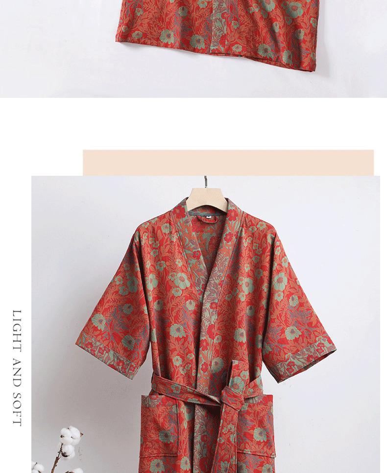 Pure cotton double-layer gauze bathrobe, Class A, spring/summer thin pajamas, home wear, couple's bathrobe, absorbent and quick-drying bathrobe