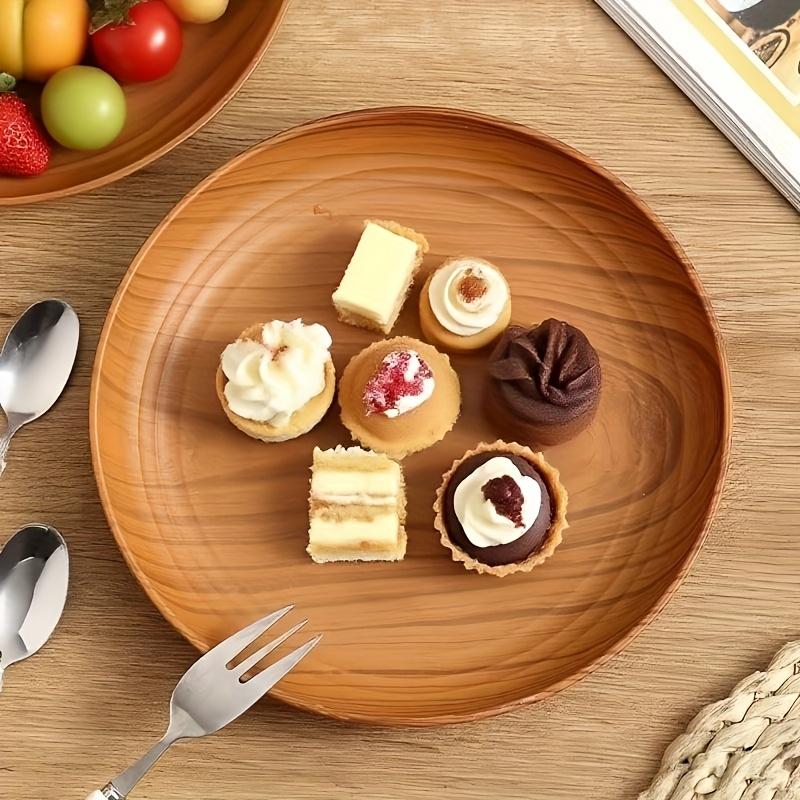 10 creative wood-pattern plastic plates with circular stripe design, high-quality and lightweight, suitable for home use, dessert shops, commercial snack and fruit trays, cup and plate storage, cake and dessert serving plates