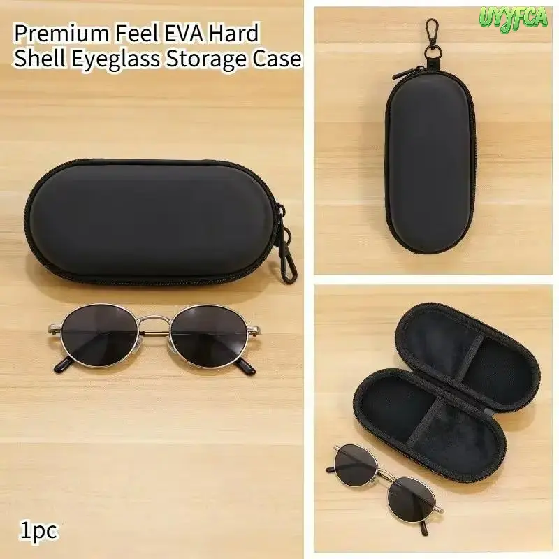Unisex EVA Shell Eyeglass Case - Compact, 1 Size, Dual Compartment Hard Shell, Detachable Carabiner Clip, Soft Velvet Lined, Anti-Scratch, Shockproof Zip Holder for Adults, Casual Use, Beach, One Size