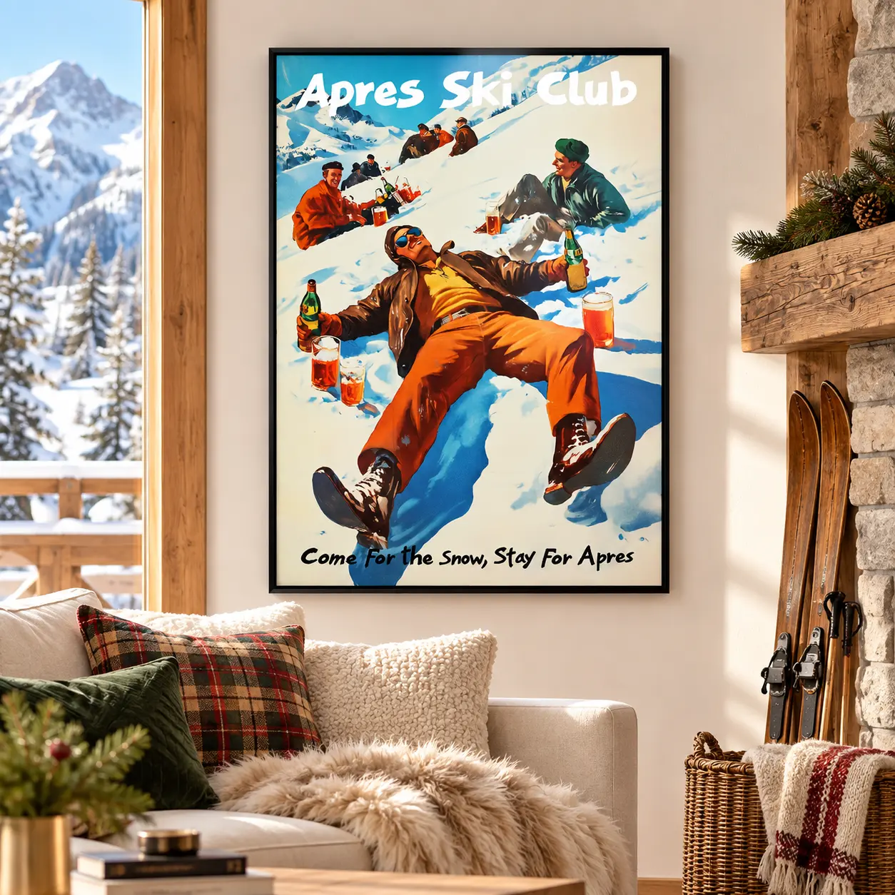 Après Ski Club Canvas Wall Art, Vintage Retro Ski Party Poster, Alpine Mountain Lifestyle Print for Ski Lodge Cabin Bar Game Room, Snowy Winter Wall Decor, Gift for Skiers and Après Ski Lovers
