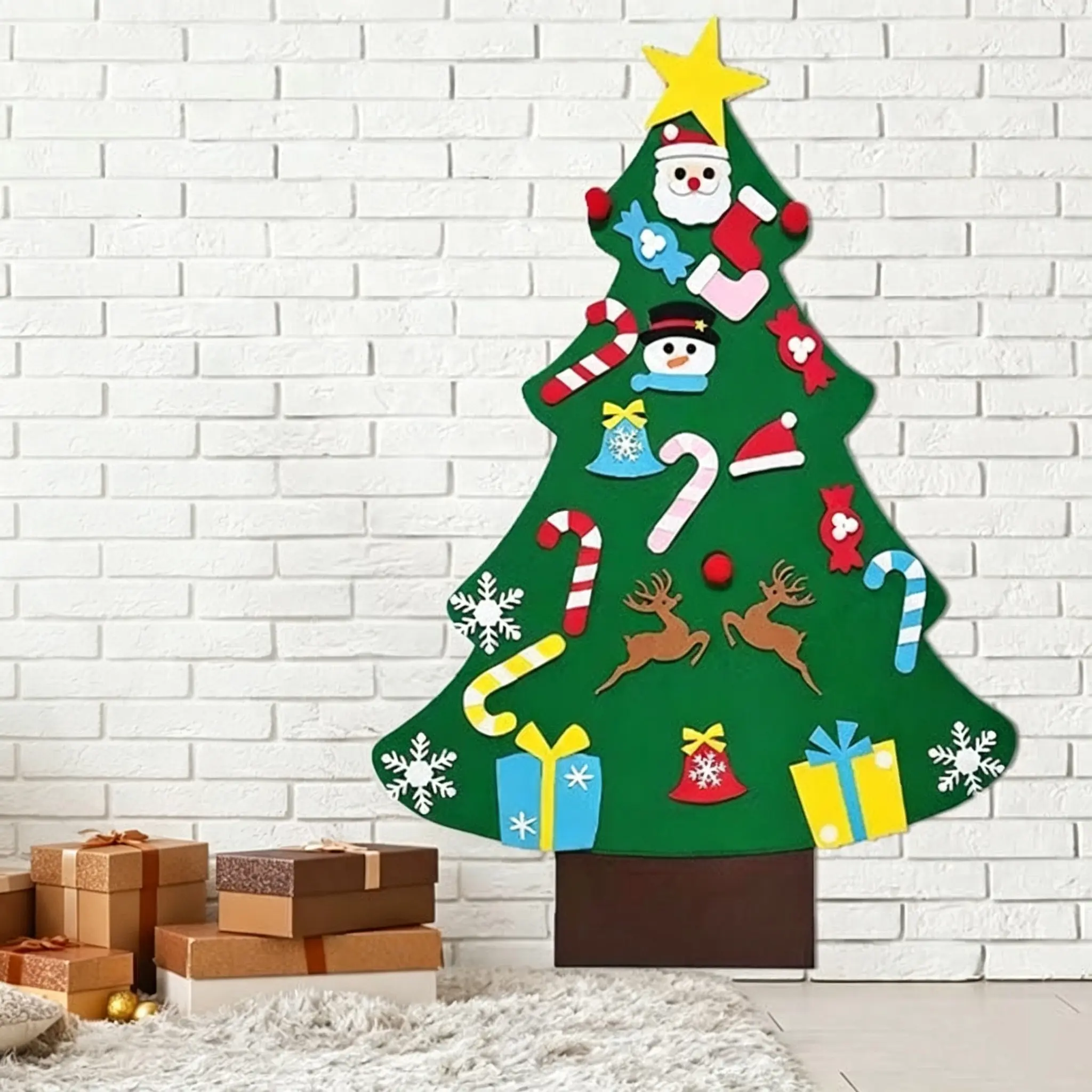 1 Set: 1 Tree & 26 Accessories DIY Felt Christmas Tree Kit with Ornaments, Christmas Tree Montessori New Year Door & Wall Hangings, Holiday Embellishments, Removable Ornaments Party Essentials, New Year Wall Door Displays for Xmas Gifts Party Decor