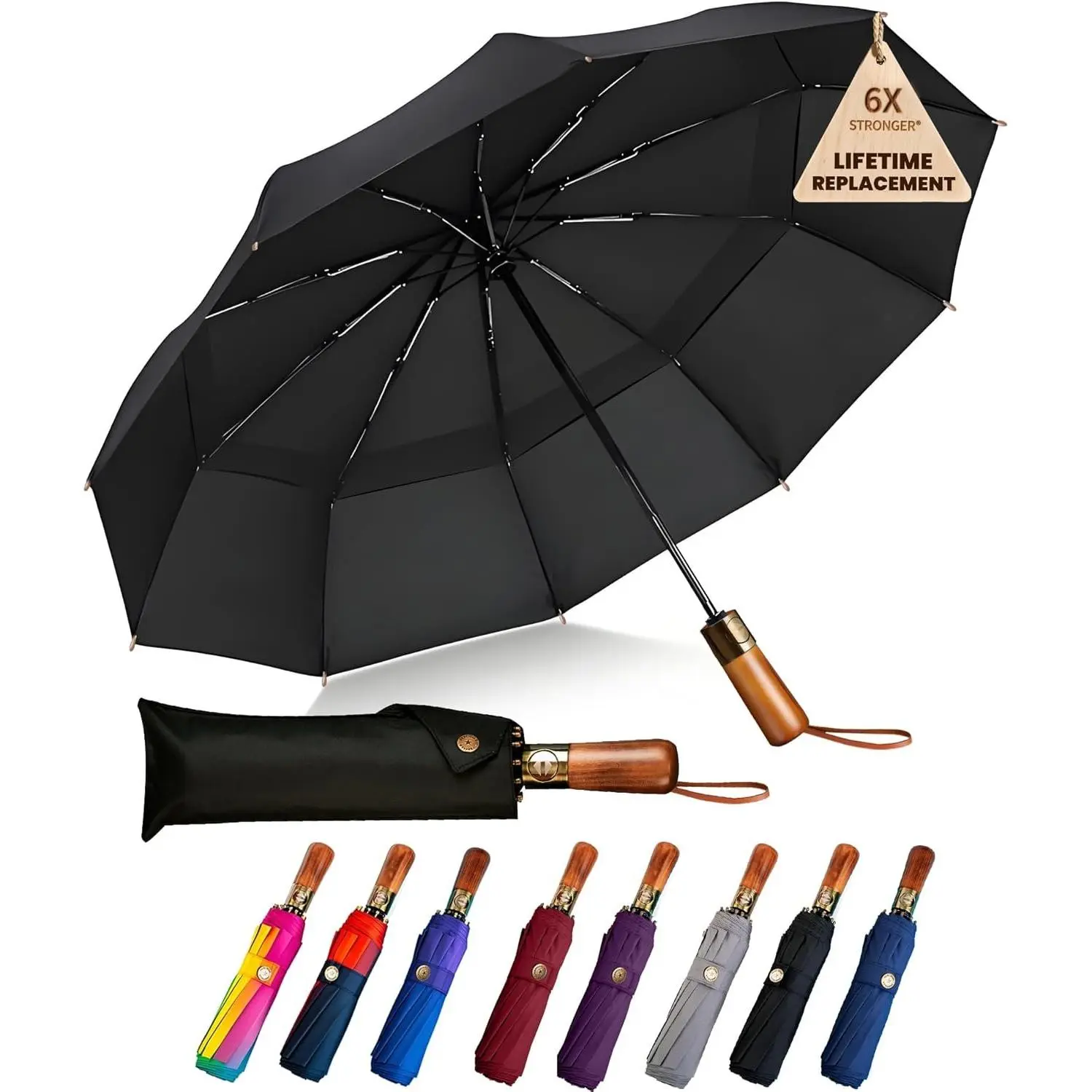 49/54/62 Inch Windproof Golf Umbrella - Automatic Open/Close, Real  Handle - Large Folding Travel Umbrella for Wind, Rain & Sun Protection.