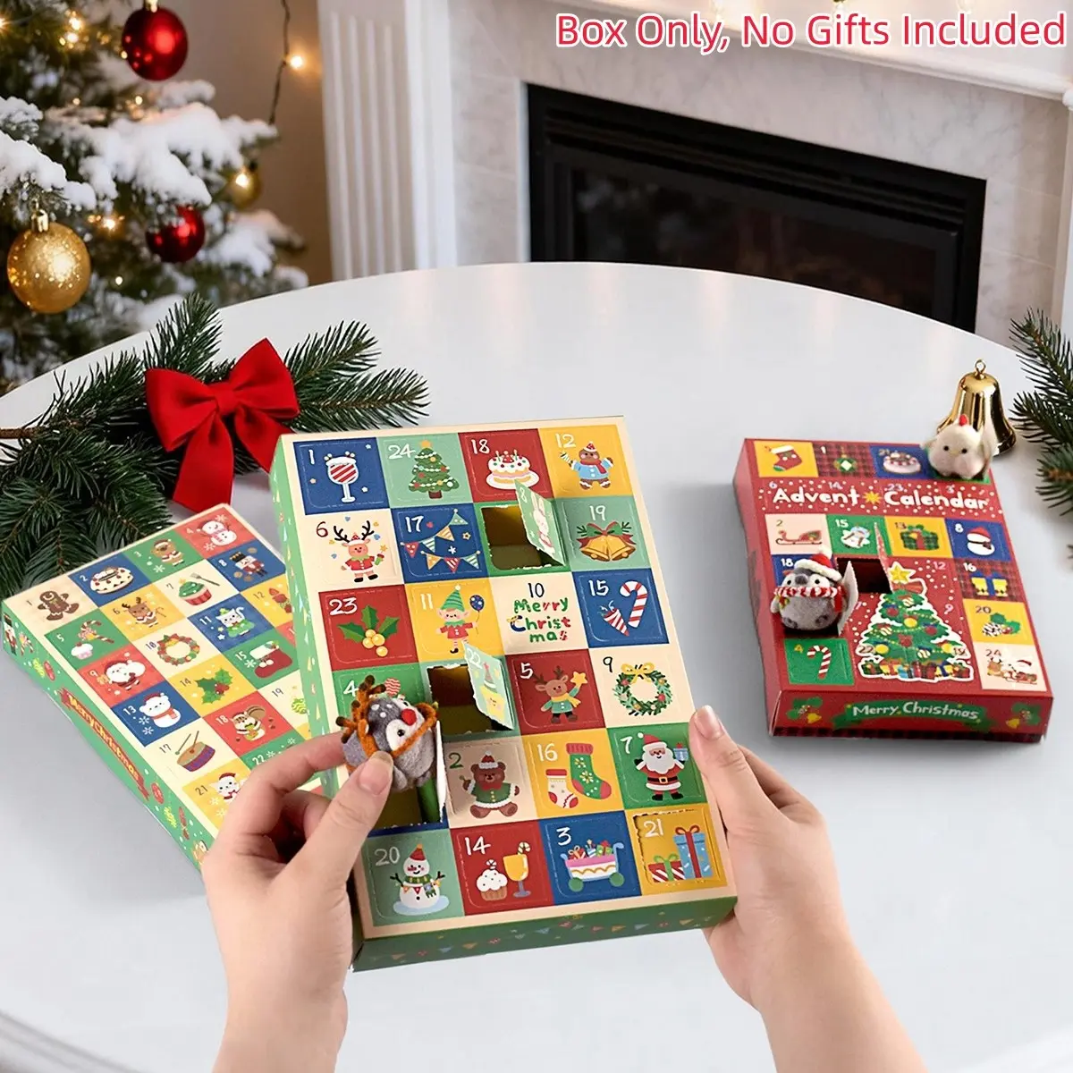5Pcs/Pack 24 Grid Christmas Advent Calendar Empty Boxes, DIY Punch Surprise Blind Box, Creative Christmas Countdown Punch Hole Gift Box, Empty Packaging Case for Xmas DIY Gifts