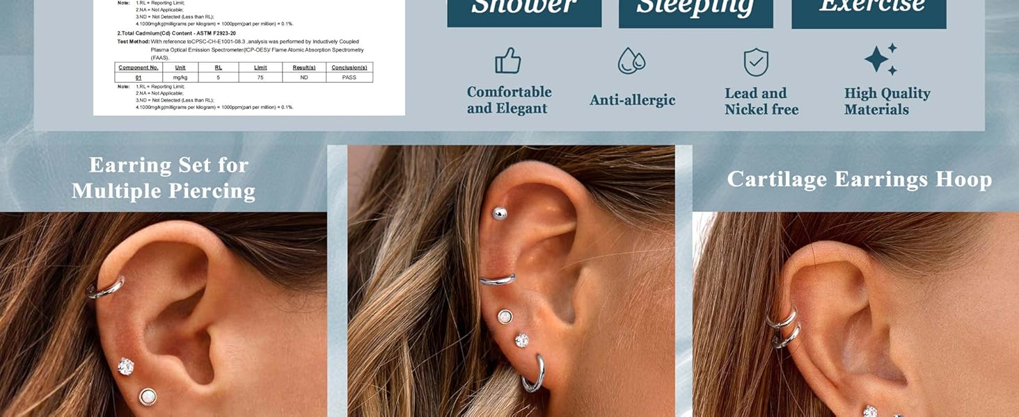 Jstyle Hypoallergenic Flat Back Stud Earrings for Women Men Surgical Stainless Steel Earrings for Sensitive Ears Small Stud Hoop Silver Gold Black Earrings Cartilage Earring Set for Multiple Piercing