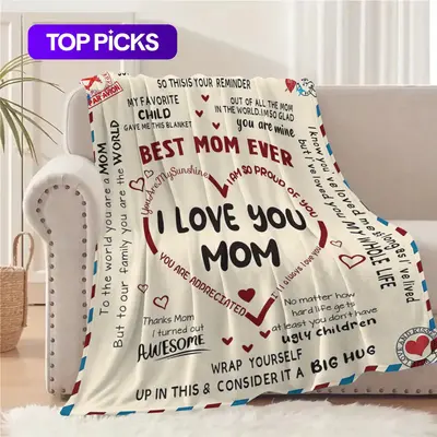 Best Mom Ever Throw Blanket – Flannel Gift Blanket 60x50 Inches, Brown With Heartfelt Message - View #3