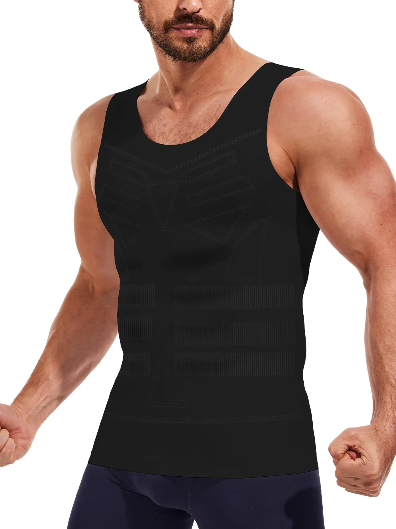 Men's Compression Tank Top, Slimming Shaping Underwear, Sporty Halter Neck, Waist Cinching, All-Season Wear, Plain Surface, Unlined, Waist Training Vest