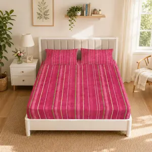 Macaron Striped Fitted Sheet Set, 3 Pcs (1 Fitted Sheet + 2 Pillowcases, No Inserts). Fresh and Sweet Style with Deep Pockets, Soft Breathable Microfiber Fabric. Perfect for Girls and Teens' Bedrooms, Great for Holiday and Birthday Gifting, Bedsheet Sets