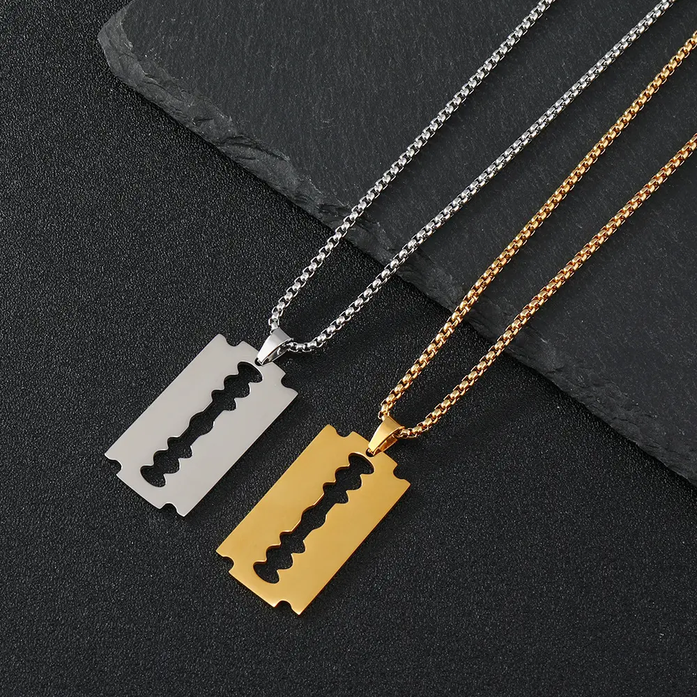 Stainless Steel Necklace Blade Pendant Necklace Men Women Daily Wear Gift