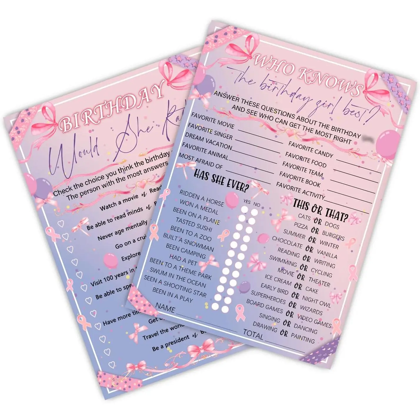 Who Knows The Birthday  -   Party  Card Set - Sleepover Slumber Party Supplies - Birthday Night  Creative Idea - 20  Cards