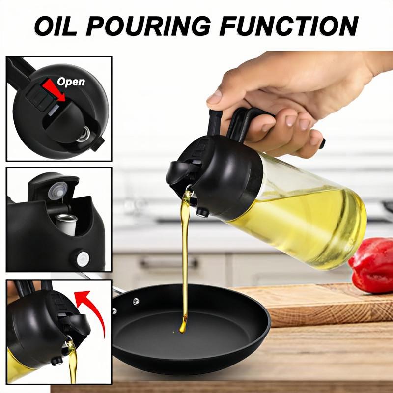2-piece set of household oil spray bottles with automatic opening and closing, for spraying and pouring cooking oil, atomized spray, thickened oil spray bottle, non-stick oil