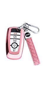 for Ford Key Fob Cover with Keychain,Key Fob Cover Case Shell for Ford Explorer Fusion Escape Edge Expedition F150 F250 F350 F450 F550 Maverick Mustang 3/4/5 Buttons Smart Key (Black)