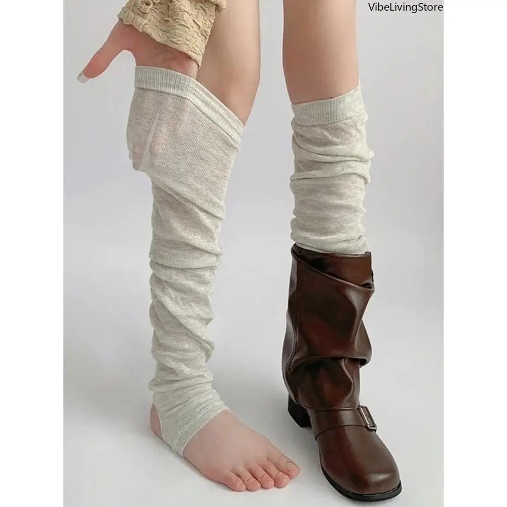 53cm Women Foot Socks Spring Summer Stepping Leg Warmers Ballet Style White Pile-up Socks Calf Sock Casual Long Loose Leg Covers