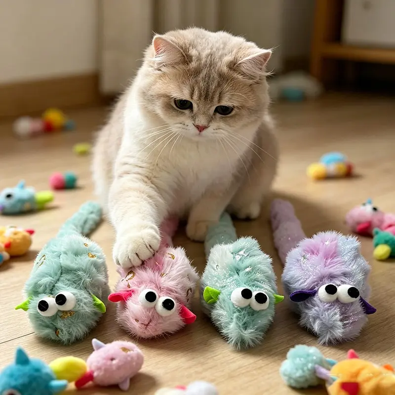 4-Pack Shiny Big Eyed Cat and Mouse Toys, Soft Interactive Kitten Toys, Bite Resistant, Suitable for Indoor Cats, Hunting and Chasing Games