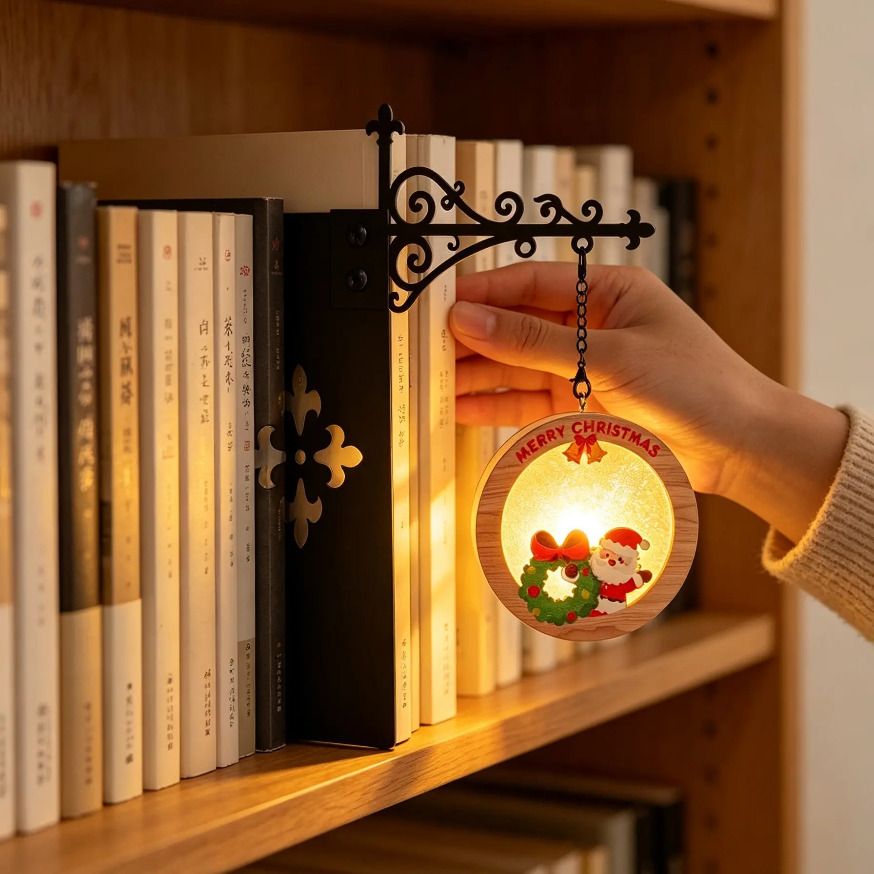 1pc Christmas Atmosphere Bookshelf Night Light, Clip-On Hanging Decorative Lamp, Vintage Iron Bookcase Ornament, Holiday Ornament, Xy-013 Model