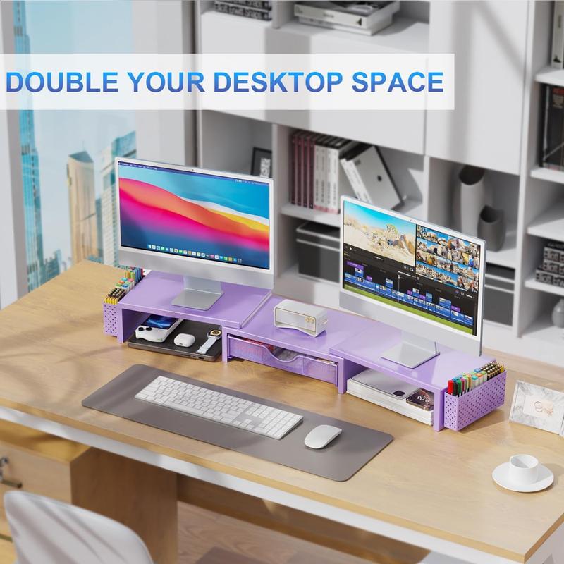 Dual Stand Riser, Desk Organizer With Drawer and 2 Pen Holders, Desk Organizers and Accessories, Purple Office Decor (Purple) Dual Stand Riser, Desk Organizer With Drawer and 2 Pen Holders, Desk Organizers and Accessories, Purple Office Decor (Purple)