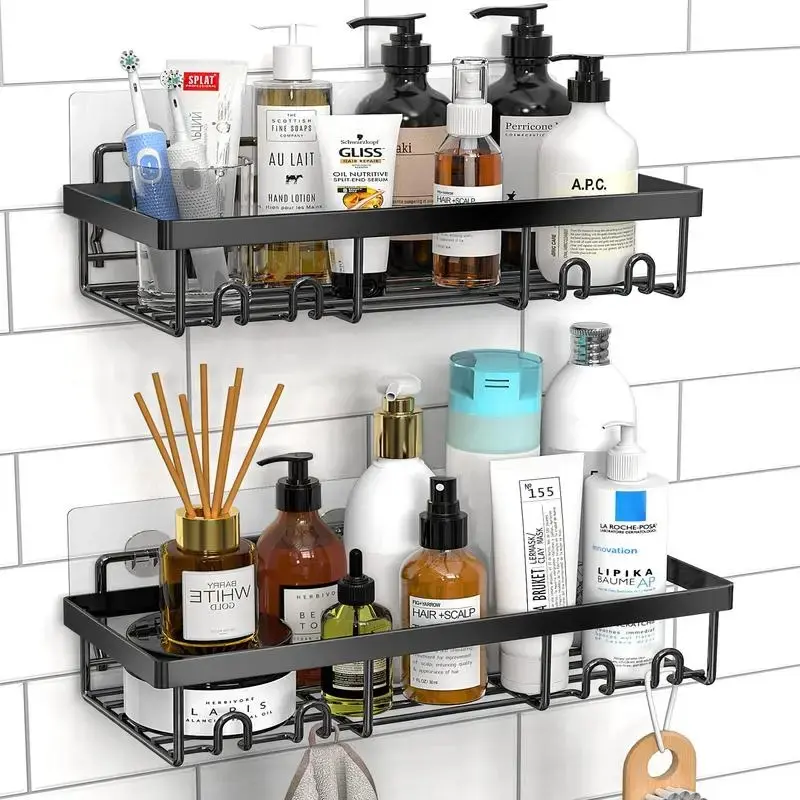 2-Pack Shower Rack with Soap Holder and Toothbrush Holder, No Drilling, No Trace Adhesive Wall Mount, Indoor Modern Bathroom Accessory