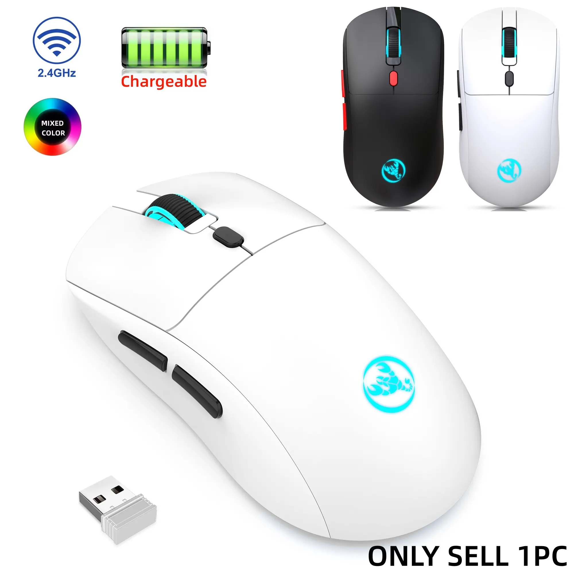 Wireless 2.4g Mouse with 650 mah Battery, Optical Movement Detection, Right Hand Orientation, Suitable for PC Laptop MAC Gaming Office Use Ergonomic Gaming Mouse Gaming Accessory
