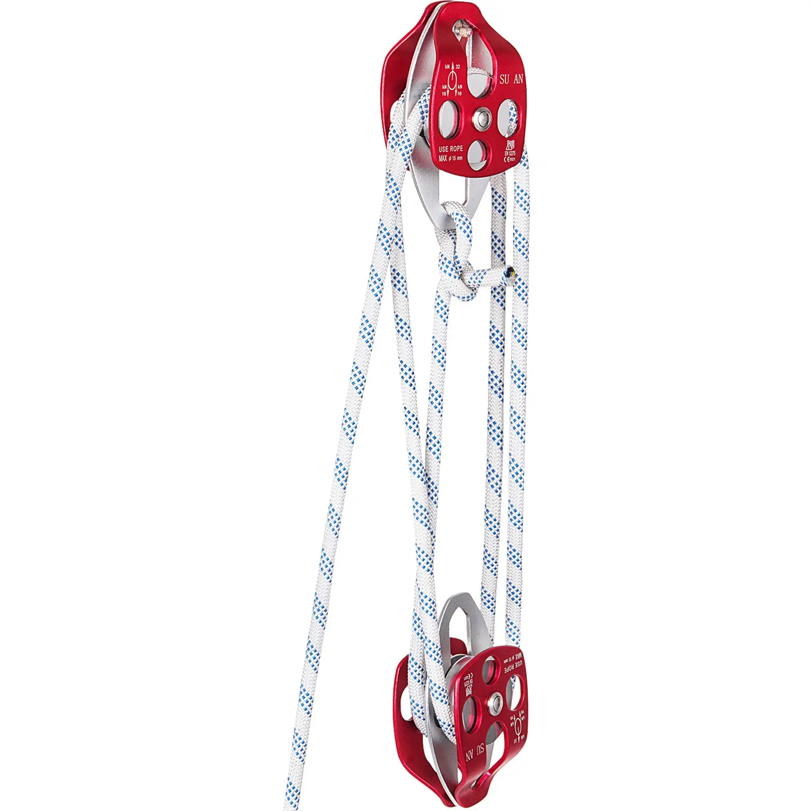 【toolupgrade】VEVOR Double Pulley Block Rope Kit, 1/2 inchx 98 ft Braided Line, Dual Pulley Rigging System, 35 kN Breaking Strength for Tower Work, Hoisting, Training Outdoor Applications