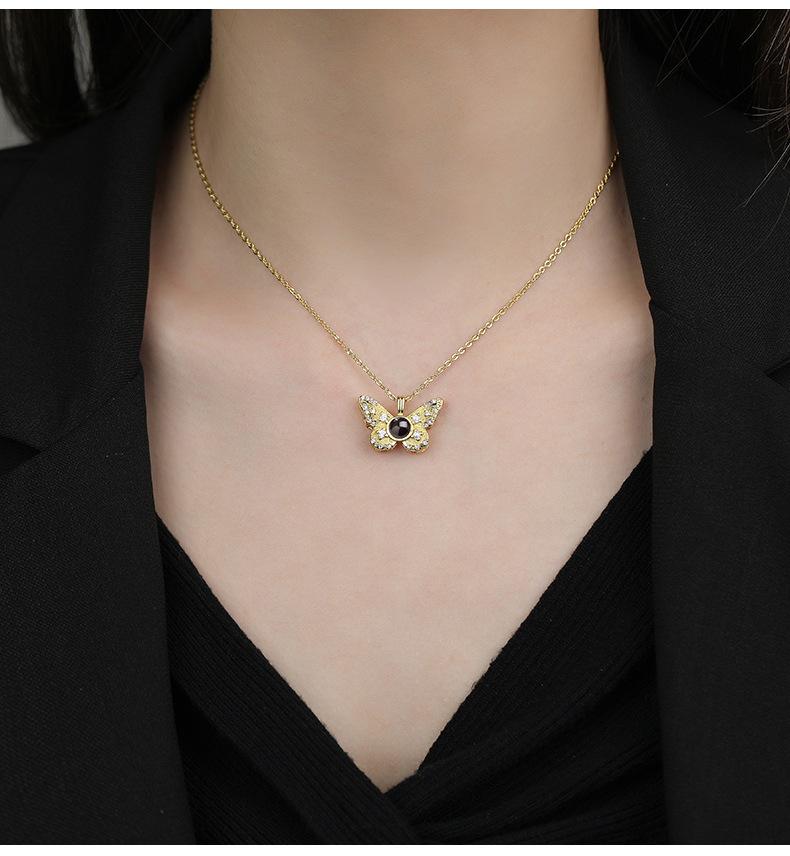 Best-selling versatile colorful diamond butterfly projection pendant for women, 100 languages "I love you" HD color photo necklace for women