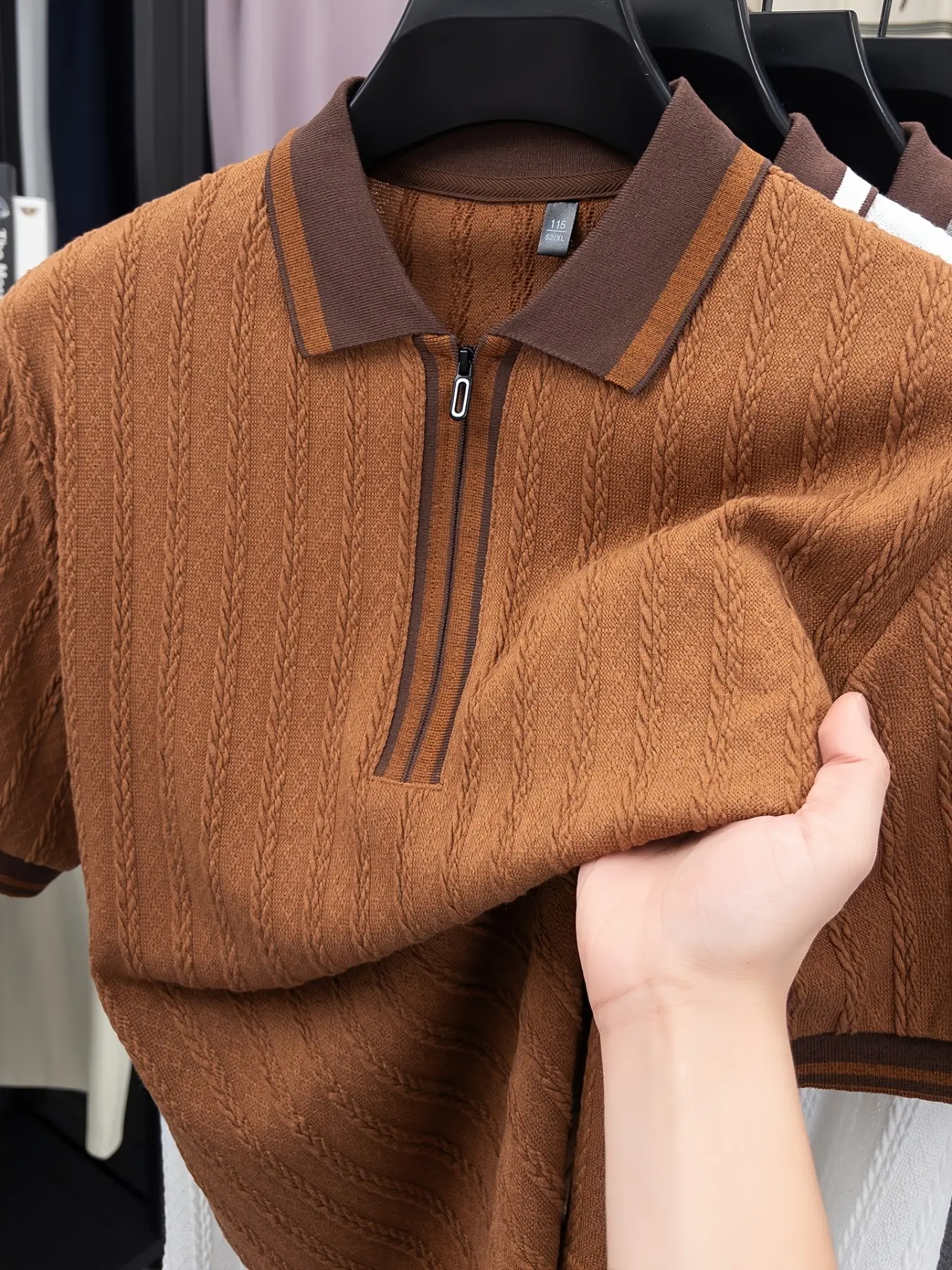 1 PC Men's Polo Knitted Shirt, Polo Shirts - Summer Colorful Zippered Collar Front Collarless Short Sleeve, Casual, breathable, soft and skin-friendly, quick-drying, Suitable for light business and daily commuting