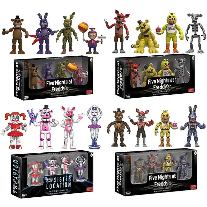 4pcs/set Freddy Chica Foxy Nightmare Balloon Boy Sister Action Figure Collection Model Vinyl Figurine Doll Toys