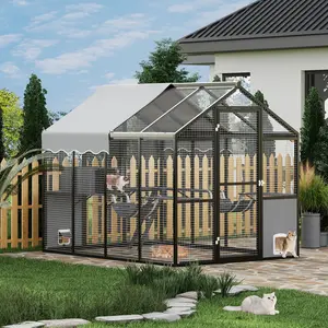 Aluminum Walk-In Catio – Large Outdoor Cat Enclosure for Multiple Cats, Weatherproof Roof with UV-Proof Cover, Side Door & Huge Condo – Ships in Multiple Boxes