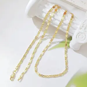 Unisex 18K Gold Plated Flat Cut Link Chain Necklace, Tarnish Resistant Shiny Daily Wear Jewelry, 60cm Lobster Clasp Minimalist Layering Neck Chain for Men Women