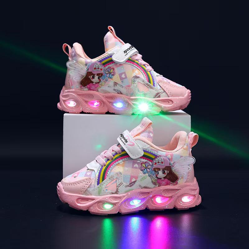 Girls' LED Light-Up Sneakers with Glow-in-the-Dark Soles Low-Top Flashing Shoes Cushioned Insole Rubber Outsole for Nighttime All-Season Running Outdoor Play First Walking Shoes Girls' Christmas gifts & birthday gifts & holiday gifts