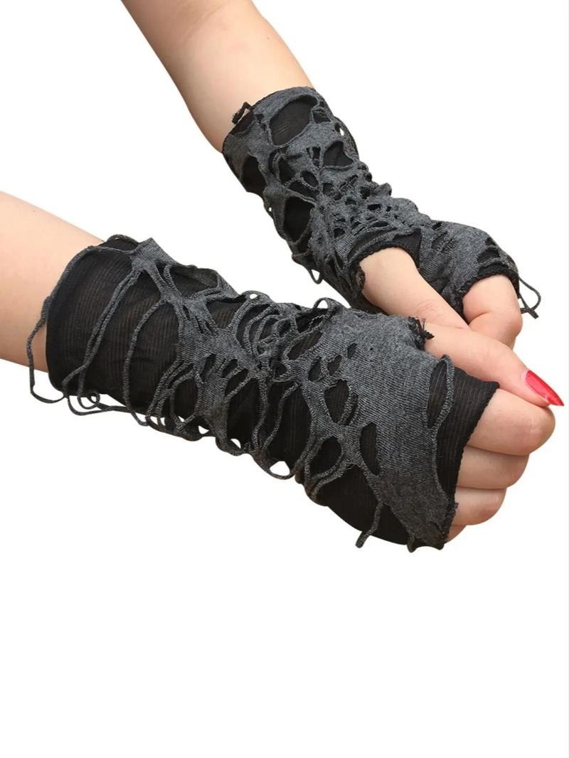 Punk Style Ripped Gloves, Fashionable Textured Gloves for Cosplay, Punk Style Dark Accessories, Perfect for Costume Parties and Themed Events