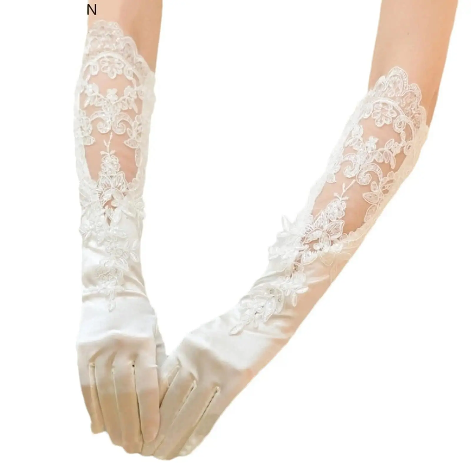 Women's Elegant Satin Lace Long Gloves - Bridal Gloves for Brides, Girls - Ideal for Wedding, Prom