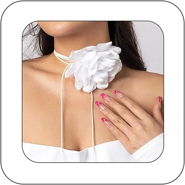 Flower Choker Necklace Gothic Large Rose  Chain Long Wrap Leather  Tie Floral Women  Accessories Bridal Party  for Women