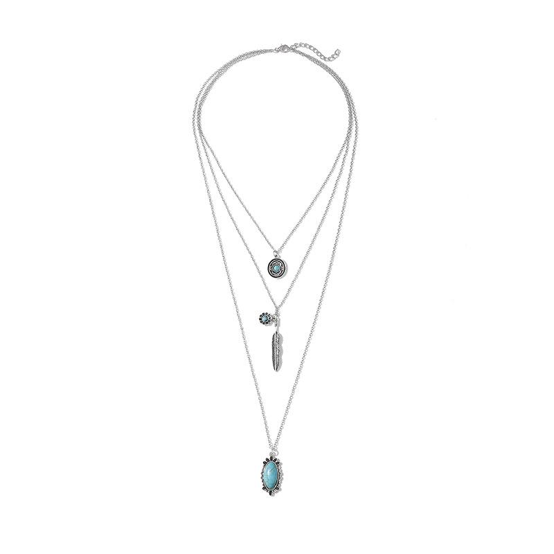 3 Pcs Boho Turquoise Layered Stackable Necklace Set, Silver Vintage Bohemian Jewelry for Women