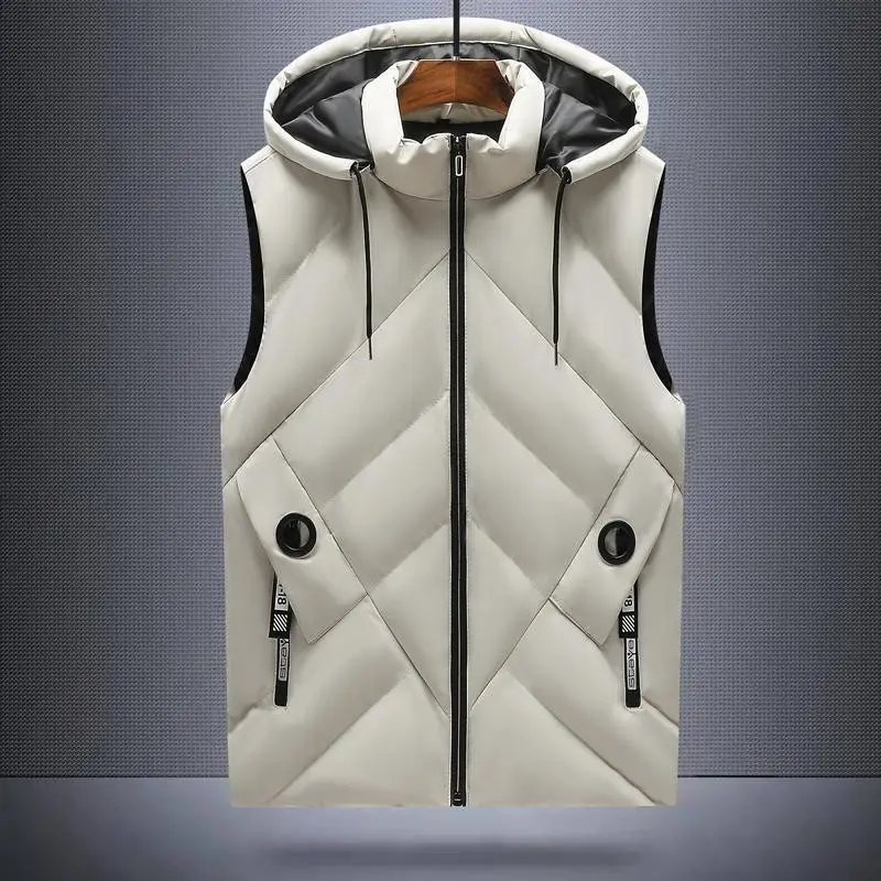 Men's Winter Slim Fit Detachable Hood Cotton Vest Fashion Warm Thickened Jacket Clothing