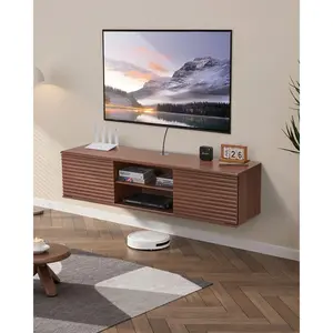 VEVOR Floating TV Stand, 60" Wall Mount Entertainment Center with Adjustable Shelf Sliding Doors, 2 Tiers Floating TV Shelf with Storage Cabinet for DVD Player, Cable Box, Game Console, Walnut