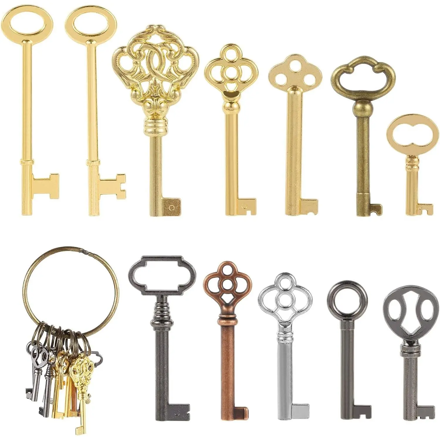 12PCS Hollow Barrel Skeleton Keys for Vintage Locks and Furniture Decorations