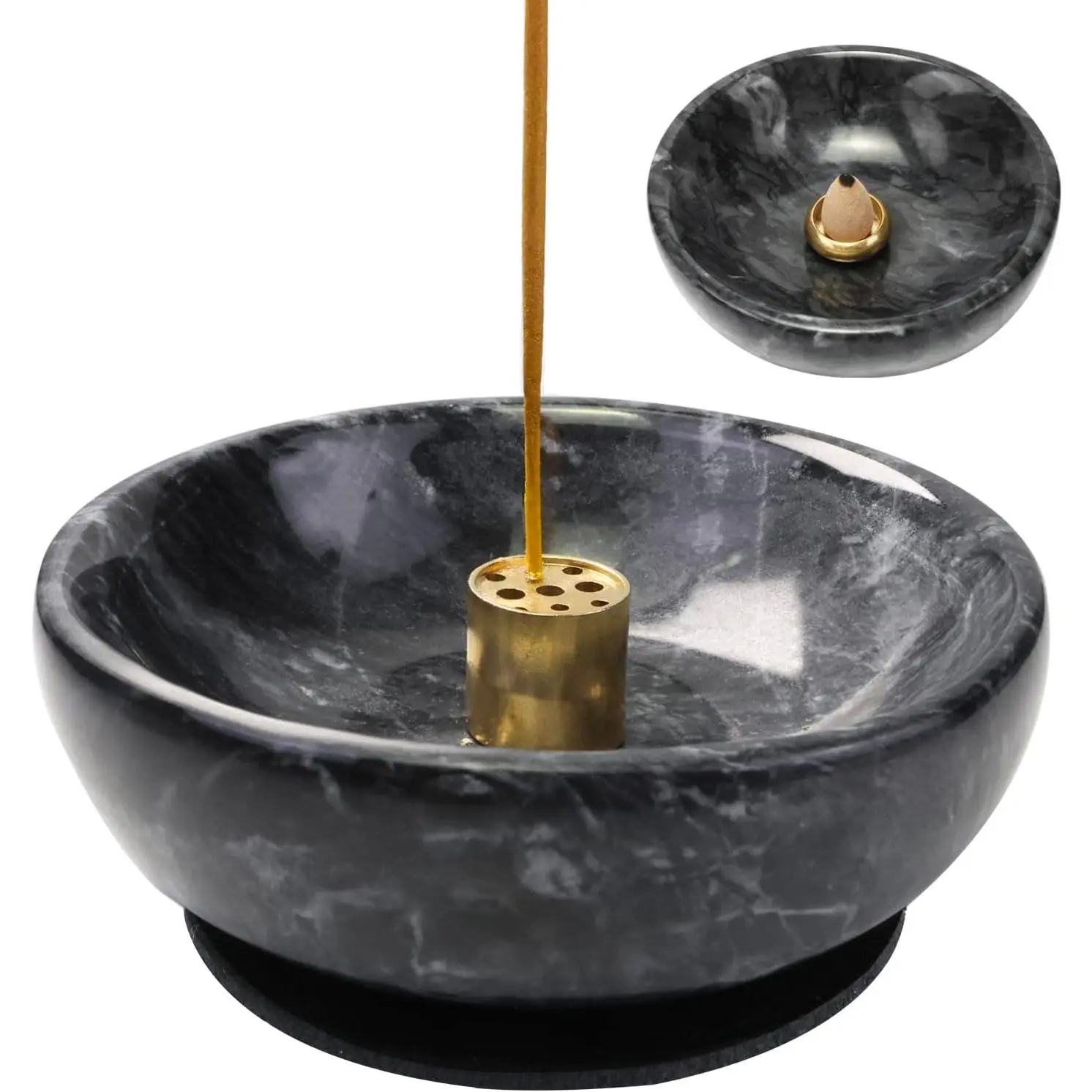 Natural Marble Incense Burner, Handmade Reflux Incense Stick Burner, Ideal for Meditation, Incense Smokers and Decoration, BlackGift
