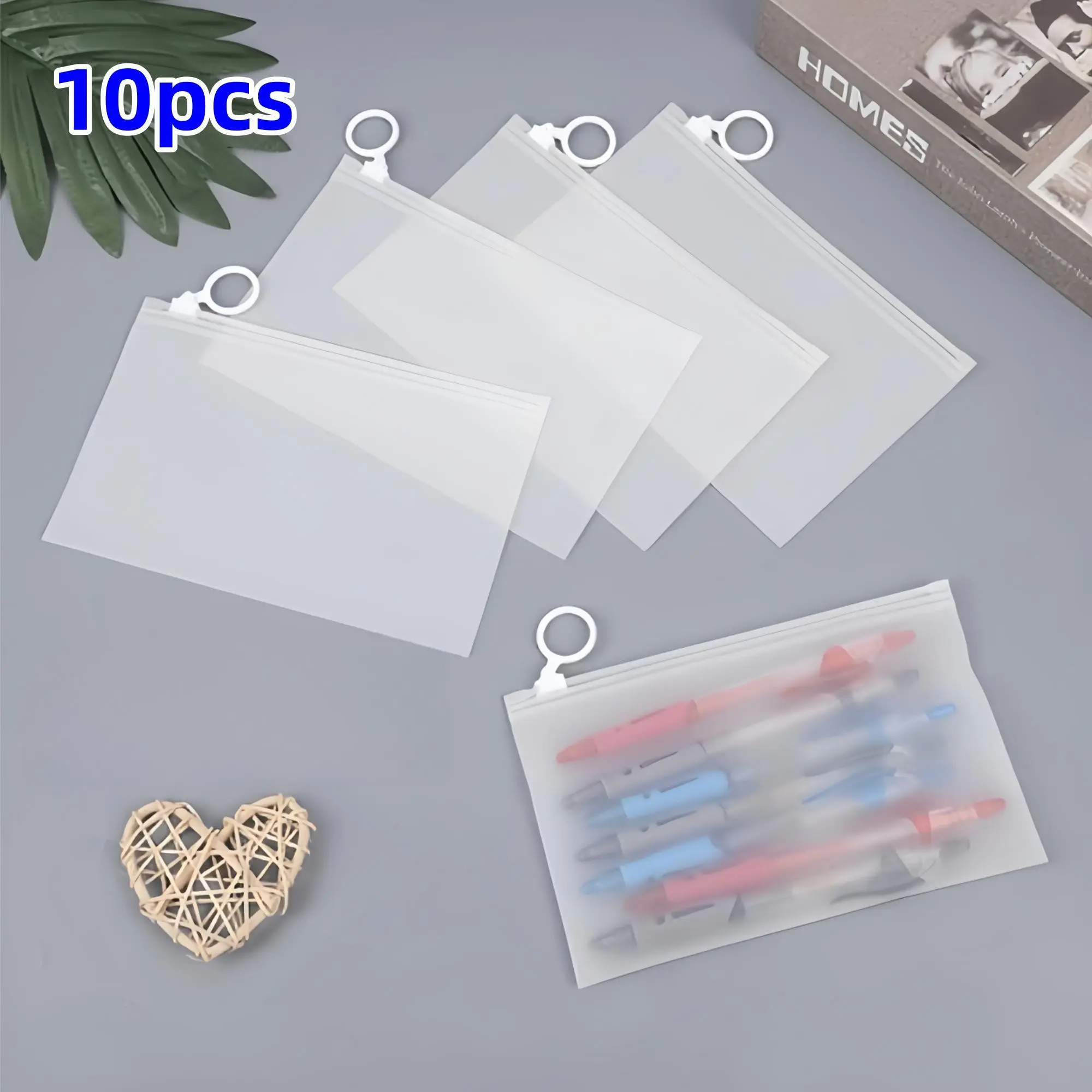 10pcs Plastic Envelopes, A6 Size Reusable Zipper File Folders, Semi-Transparent Waterproof Pe Envelopes, School and Office Supplies, 8.27 X 4.53 Inches