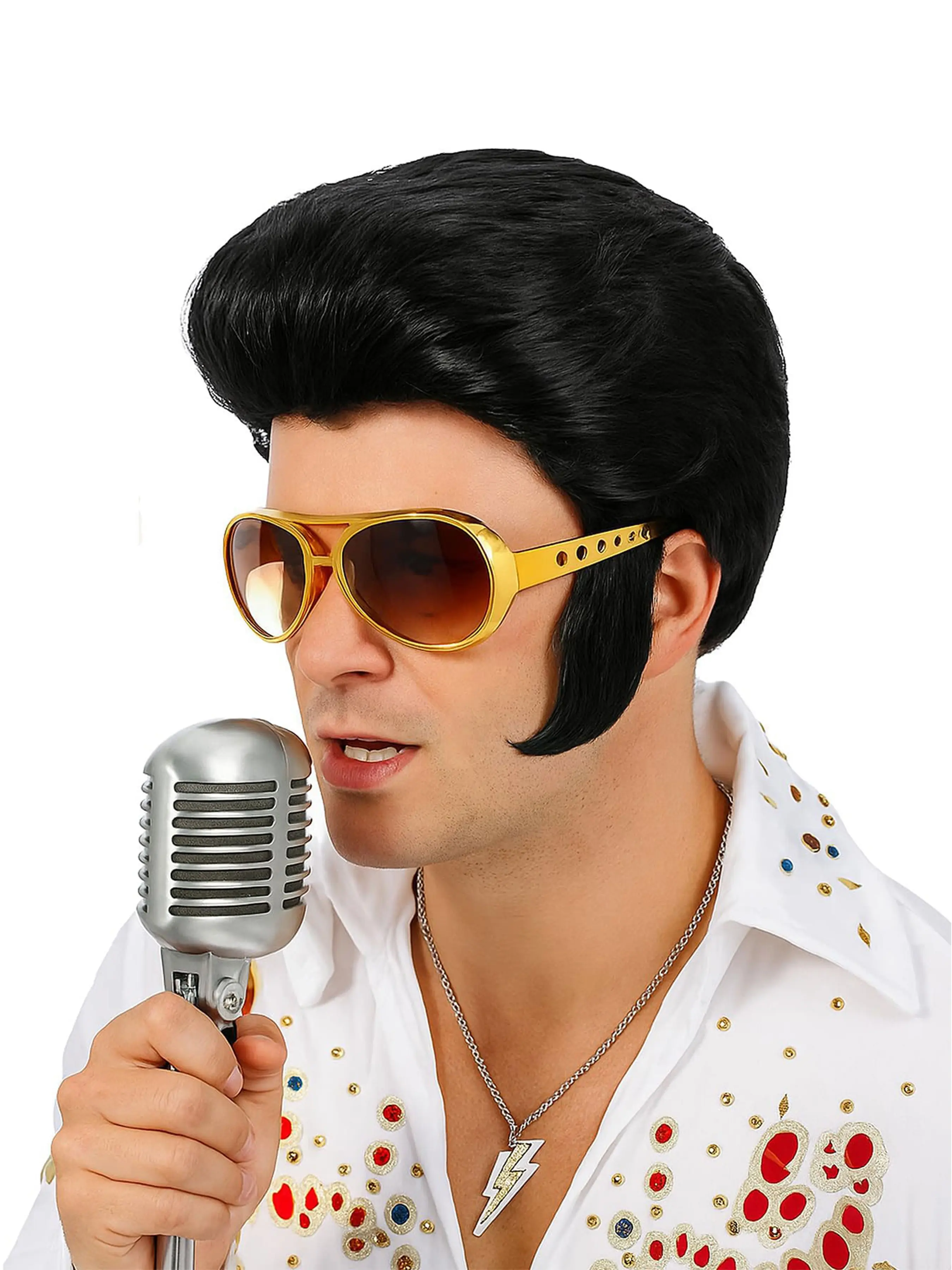 Men's 10Inch 50s  60s Rocker Pompadour Quiff Wig | Heat Resistant Synthetic Hair with Sideburns | Retro Greaser Costume Wig for Halloween Cosplay Party Adults wigs funny black wig pelucas para hombre Synthetic Material Wigs
