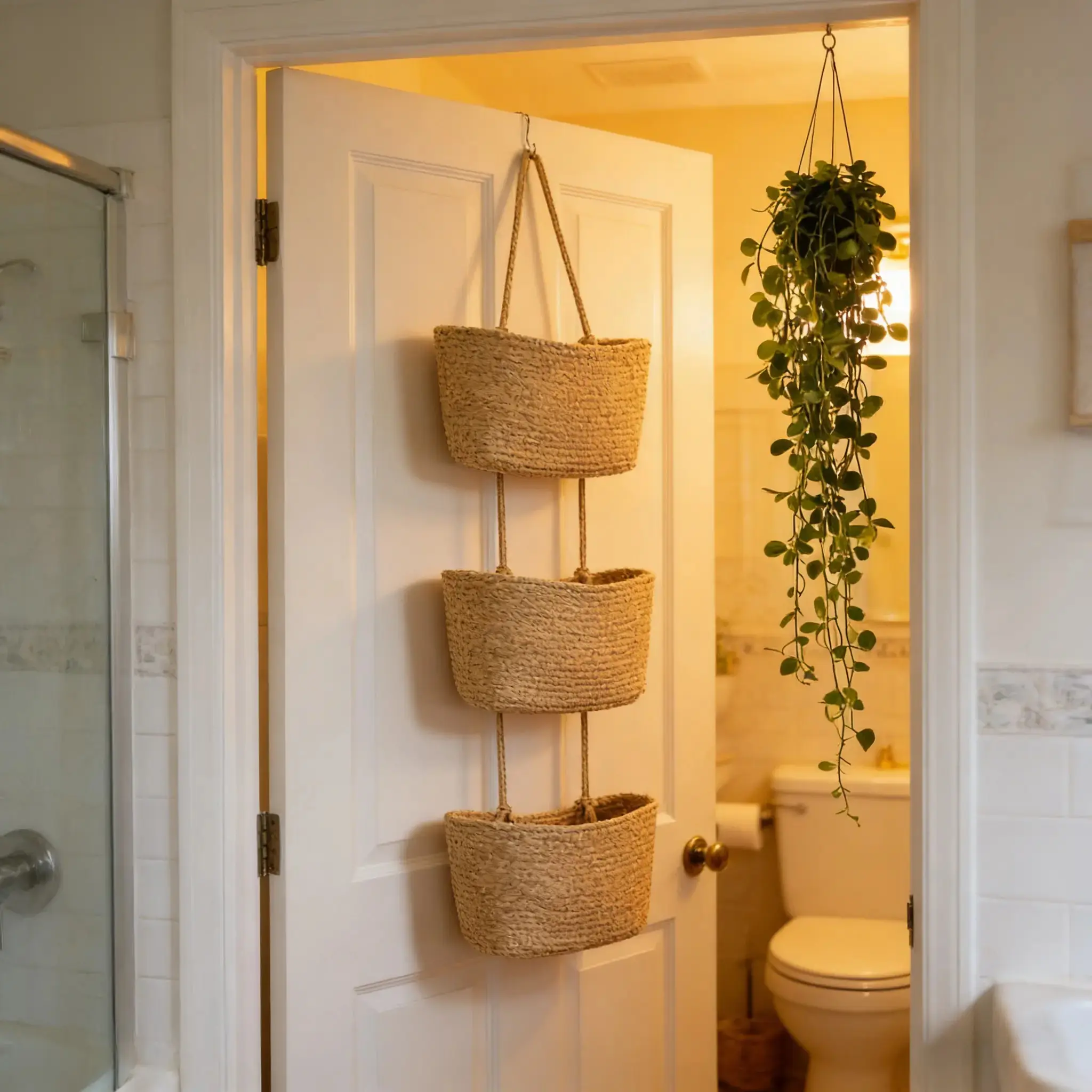 Handmade Woven Three-Layer Door Hanger Basket, Wall-Mounted Hemp Storage Organizer, Baby Room Decor, Diaper and Toy Holder, Home Gift