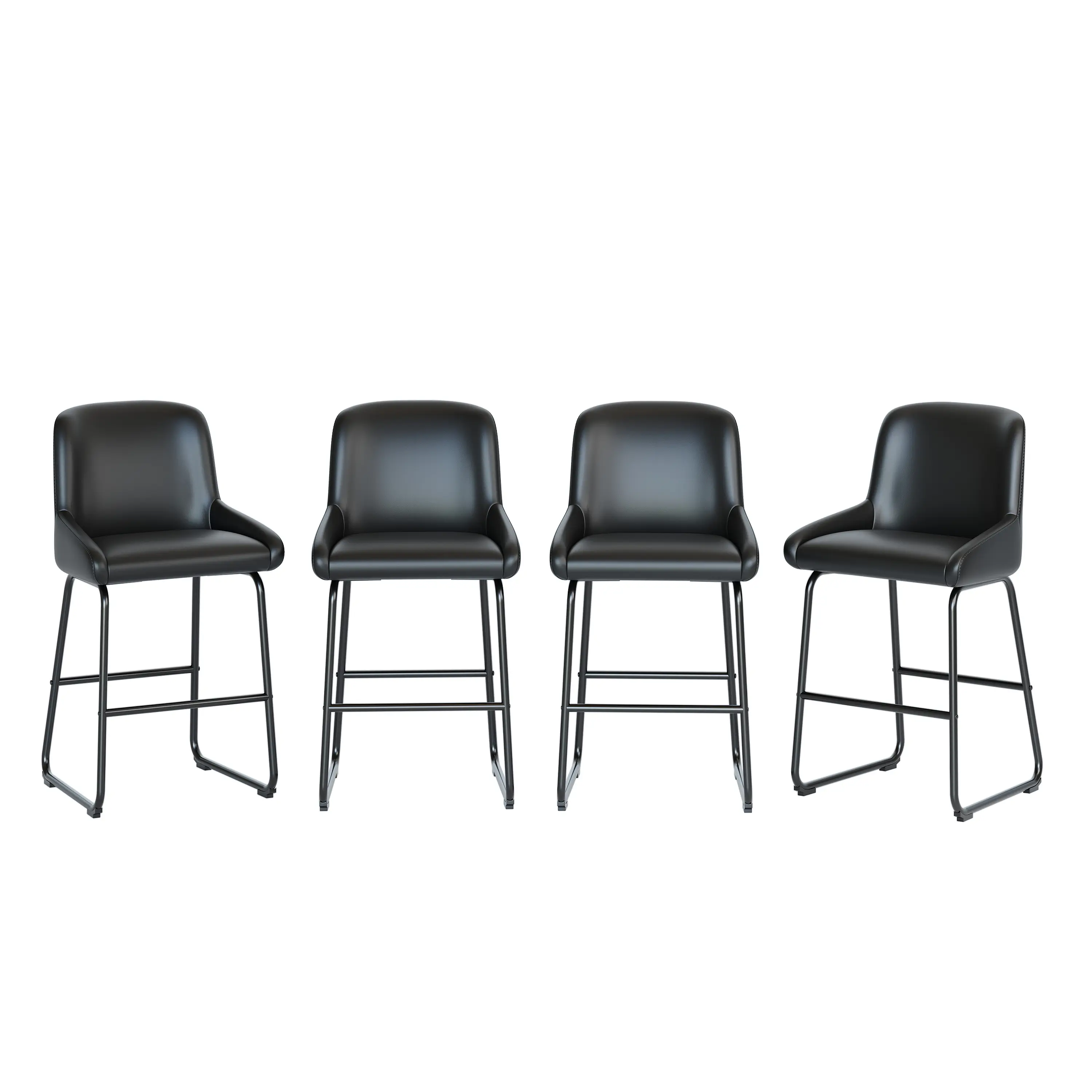 3/4PC Modern Industrial Counter Height Bar Stools – PU Leather Upholstered, Armless with Backrest & Footrest – Sturdy Metal Frame