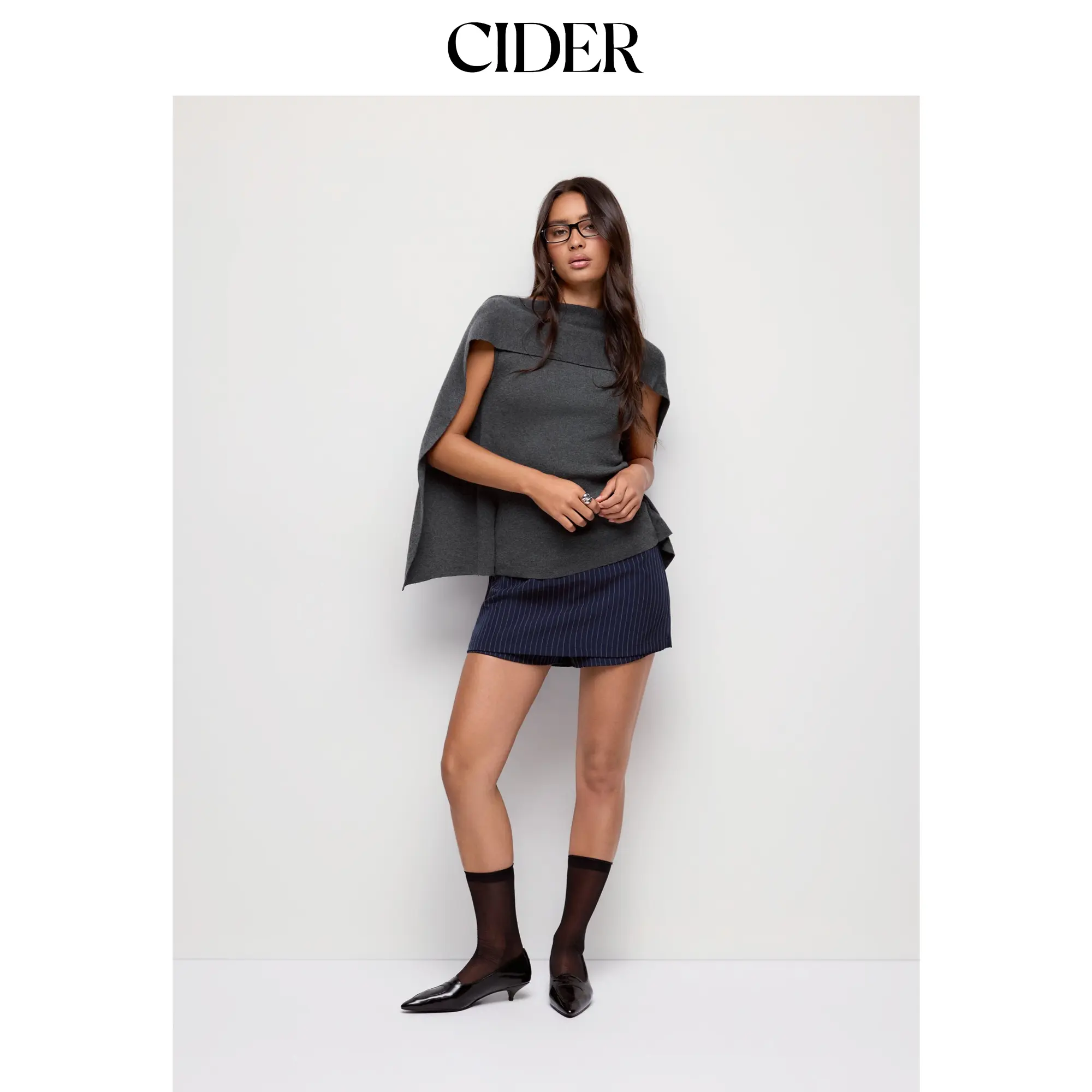 Cider Knit Wool-blend Boat Neck Cloak Sleeve Cloak Top