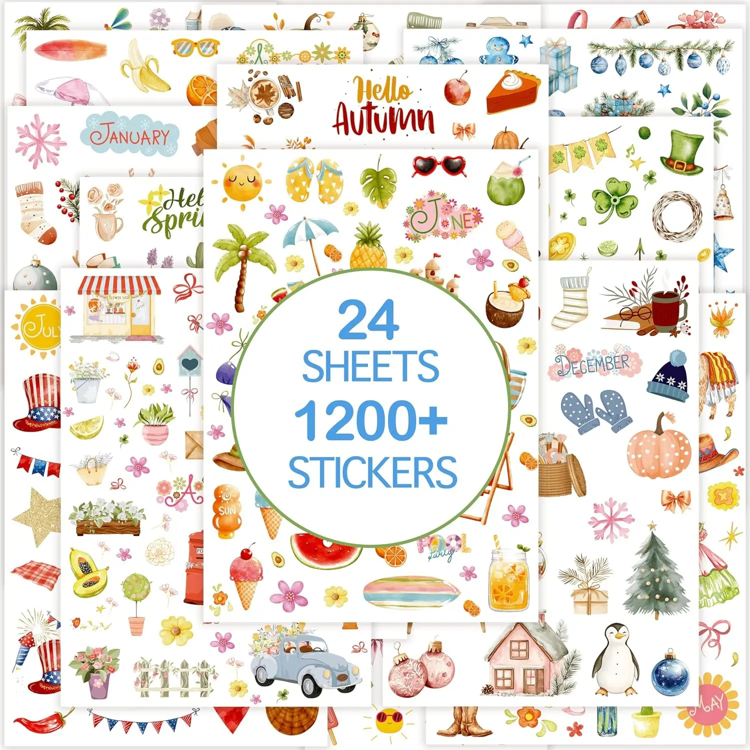 Vintage Holiday & Seasonal Planner Stickers - 1000+ Multicolor Paper Stickers, 24 Pages for Planners & Scrapbooks