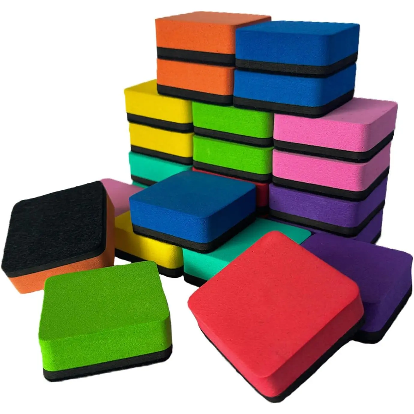 Dry Erase Erasers,  24 Pack Mini  Whiteboard Dry Eraser Chalkboard Cleaner Bulk for , Office and Classroom Teacher  Supplies (8 Color, 2 x 2 x 0.79 Inch)