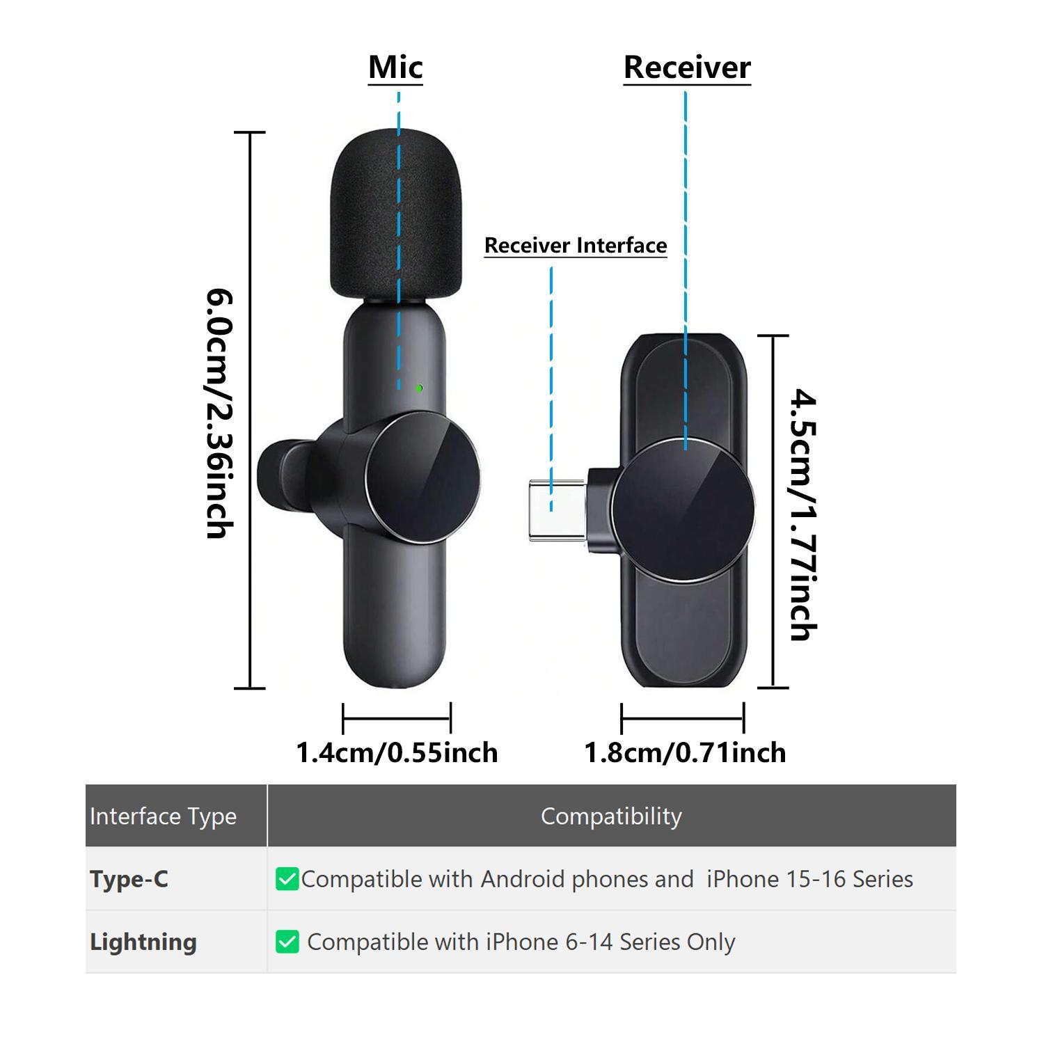 Portable Wireless Lavalier Microphone, 1 Set Professional Wireless Collar Clip Mic for iPhone & Android Phone, Plug-play Lapel Mic for Video Recording, Teaching, Interviews, Podcast, Tiktok & Vlog, Gift, Live Streaming Equipment