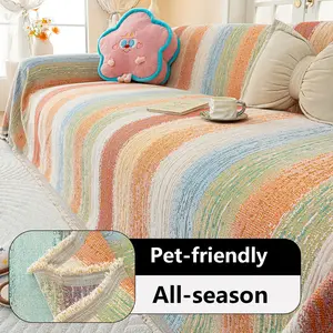 Luxury Rainbow Chenille Sofa Cover, Scratch-Resistant, Reusable, Machine & Hand Washable, All Seasons, Classic Wave Pattern