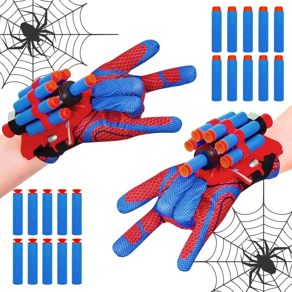 Spider Web Shooter, 2 Sets Wrist Launcher Toys with Superhero Glove, Kids Cosplay Costume, Halloween Christmas Birthday Decorations Gift for Boys Girls