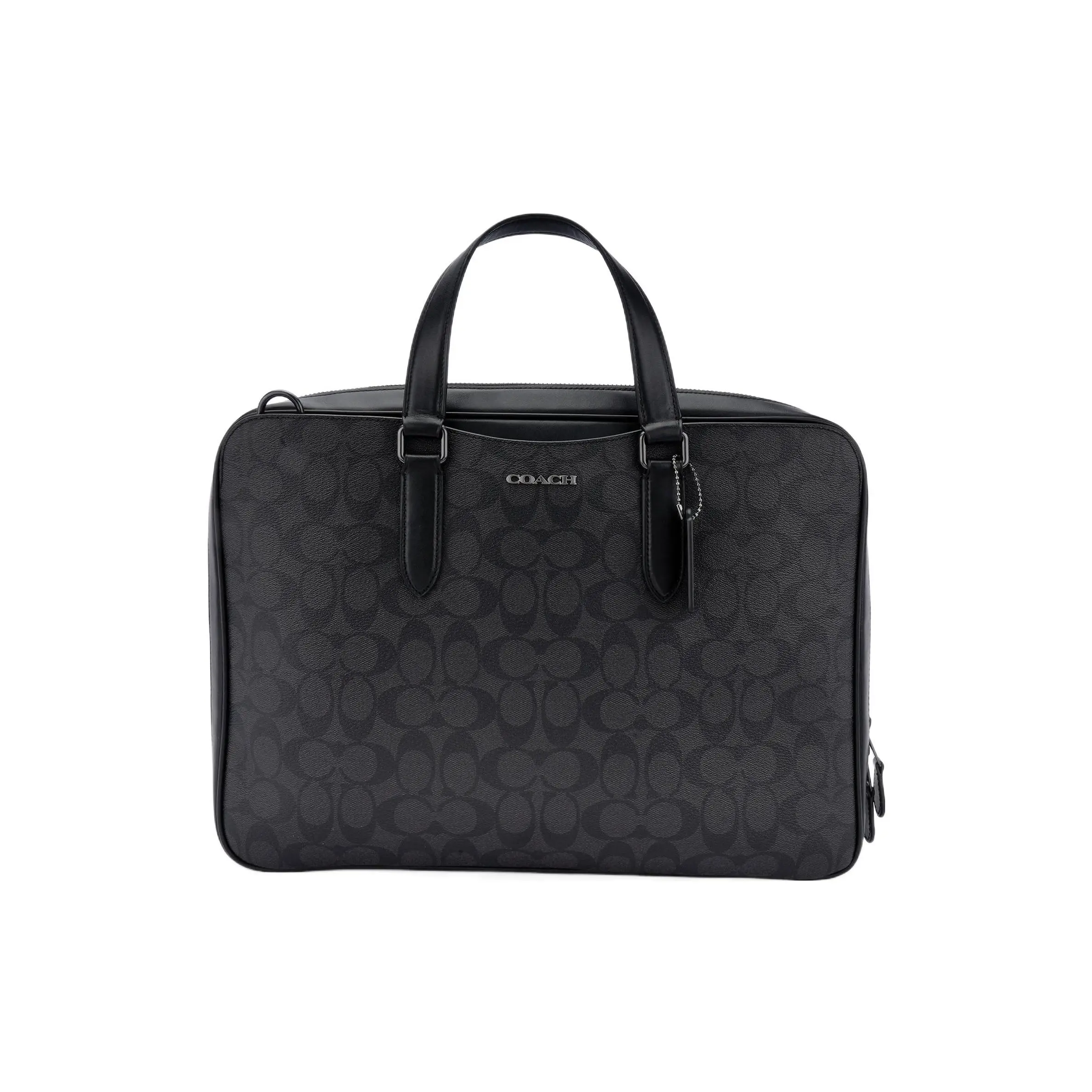 COACH Graham 39 Classic Monogram Zip Top Briefcase – Genuine Calf Leather and Coated Canvas, Large Laptop Bag for Men, Black Verifiable, with credentials and supporting global authentication